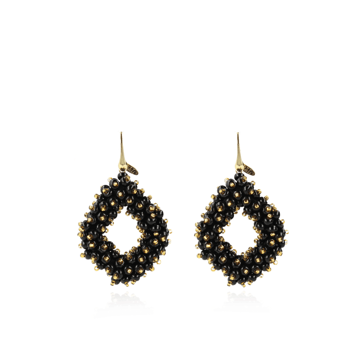 Afbeeldingen van ZWART GOUDEN OORBELLEN HOLLY DOUBLE STONES GLASSBERRY ACE L