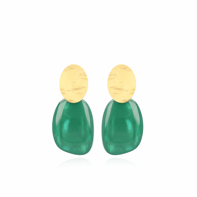 Afbeeldingen van RESIN ASYMMETRIC OVAL L MOSS GREEN OORBELLEN