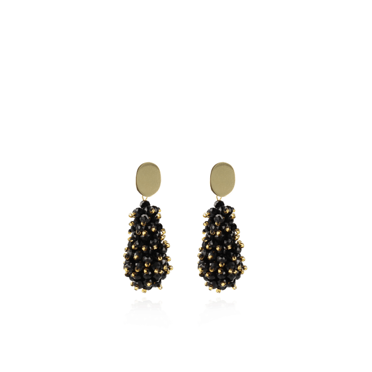 Afbeeldingen van ZWART GOUDEN OORBELLEN GLASSBERRY CONE DOUBLE STONES