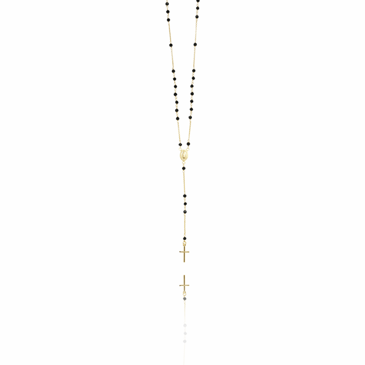 Afbeeldingen van GOUDEN KETTING SYMBOL ROSARY MARY CROSS ZWART